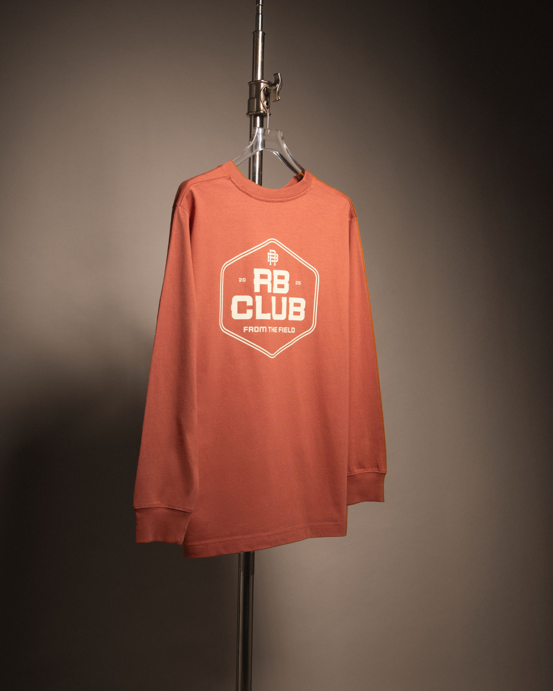 RB Club heavyweight long sleeve rugby tee in rust with Americana Crest