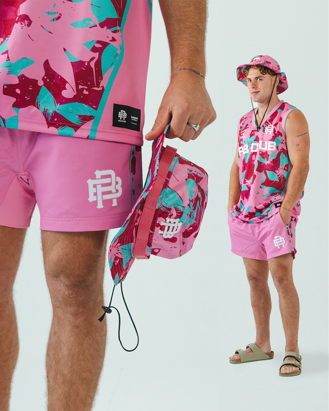 FLAMINGO SPRING RUGBY SHORTS - PINK & BLUE
