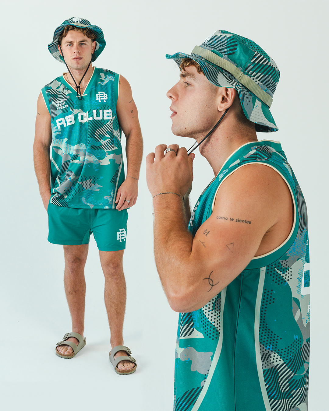 FULL CAM RUGBY SHORTS - GREEN & BLUE
